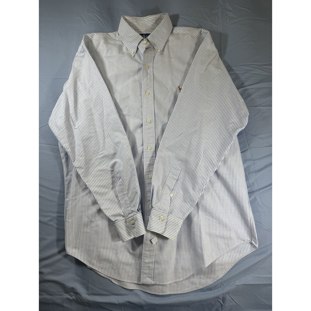 Ralph Lauren Men's Blue & White Striped Long Sleeve Shirt Size 16-34 Large